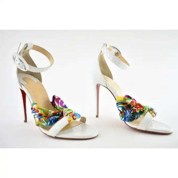 Christian Louboutin Ruban 100 White Croc Satin Ankle Strap Sandal Heel Pump 39.5 - Picture 4 of 9